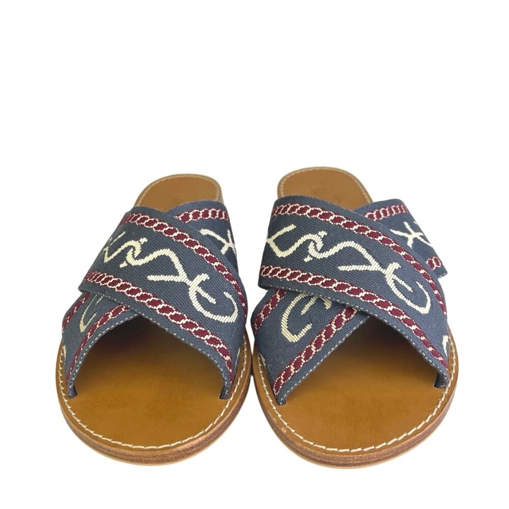 Santa Ynez General Sagunto Women's Blue Criss Cross Strap Slide Sandals Size 6.5 - Picture 2 of 6